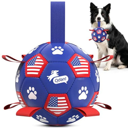 QDAN Dog Toys, Soccer Ball with Straps, Durable Dog Balls for Small Medium, Beach Pool Dog Water Toy (6 Inch) - color: Flag, size: 6 Inch