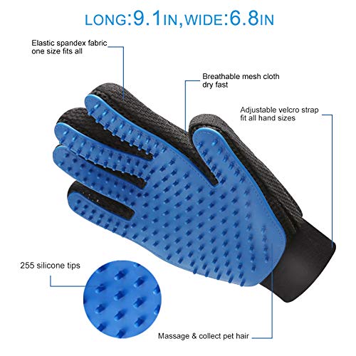 2PCS Pet Grooming Glove, Dog Brush Glove, Gentle Deshedding Brush Glove,Mess-Free Grooming Efficient Pets Hair Remover Mittens Washing Gloves for Short and Long Hair Dogs & Horses & Cats (Blue)