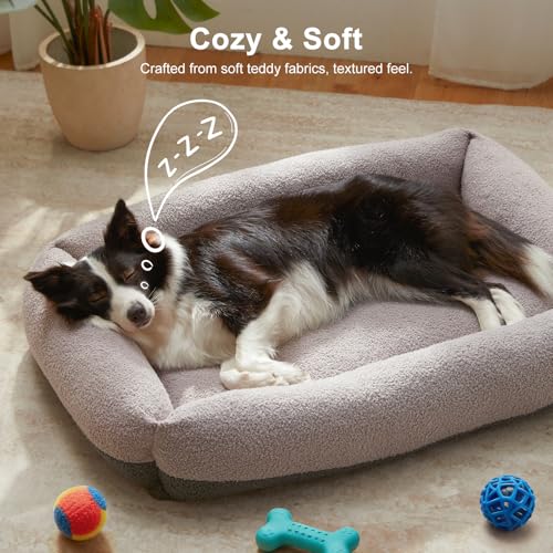 Dog Bed Large Sized Dogs, Washable Comfy Fluffy Medium Dog Beds, Removable Zipper Cover Machine Wash, Soft Orthopedic Bed Durable Pet Cuddler with Anti-Slip Bottom, 36"x27"x8", Grey - color: Grey, size: L(36''x27''x8'')