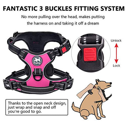 PoyPet No Pull Dog Harness, No Choke Front Lead Dog Reflective Harness, Adjustable Soft Padded Pet Vest with Easy Control Handle for Small to Large Dogs(Pink,L) - color: Pink, size: Large