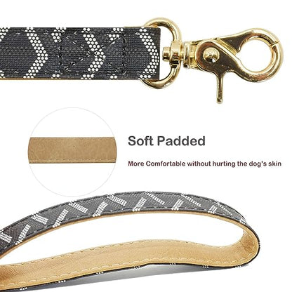 Leather Dog Collar and Leash Set, Check Pattern Dog Collar Leashes Metal Buckle Adjustable Durable for Small Medium Large Dogs (Black, S(11.4-13.4IN)) - color: Black, size: S(11.4-13.4IN)