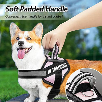 Dog Vest Harness and Patches Set, Animire in Training Service Dog Harness with 10 Dog Patches, Reflective Dog Vest with Handle for Small, Medium, Large, and Extra-Large Dogs - color: Pink, size: LARGE (Chest:26.5-36 Inch)