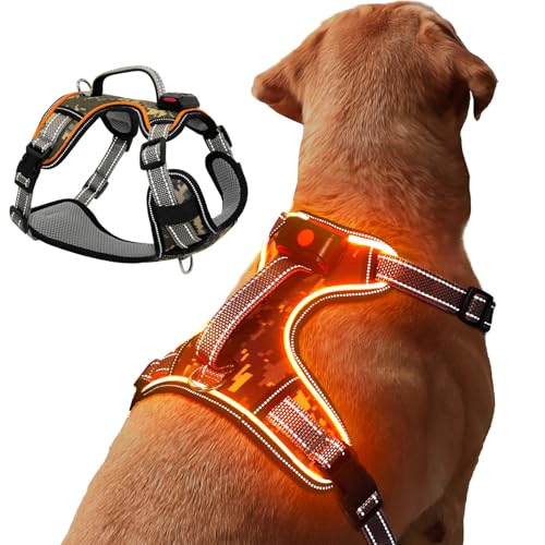 LED Light Up Dog Harness for Safety Night Walking, Glow in the Dark Soft Mesh Dogs Vest Lighted USB Rechargeable - Reflective Harness for Dogs, Illuminated No Pull Dog Vest (Orange, XL) - color: Orange-LED, size: X-Large