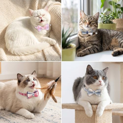 6 Pcs Cat Collar Breakaway with Bow Tie and Bell Kitten Collars Removable Bowtie Plaid Cat Collar for Cats Kittens Puppy (Cute) - style: Cute