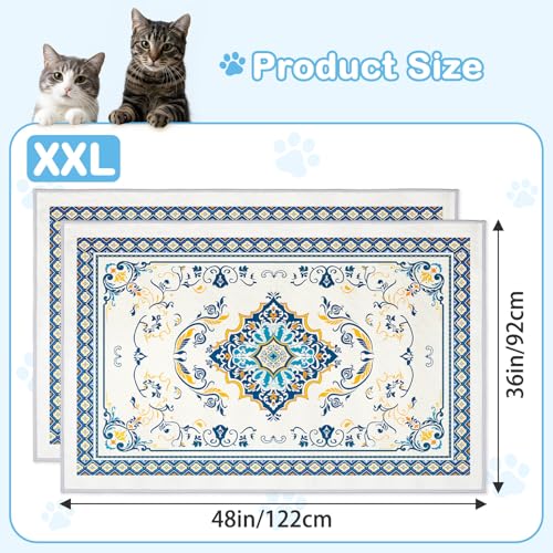 Washable Cat Litter Mat 48"x36" 2Pack with Non-Slip Bottom Waterproof Litter Box Mat Easy to Clean Litter Trapping Mat for Kitty - color: Blue&White, size: 48"x36"-2 Pack