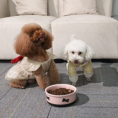 Sweejar Ceramic Dog Bowls with Bone Pattern, Dog Food Dish for Small Dogs, Porcelain Pet Bowl for Water 16 Fl Oz (Pink) - color: Pink, style: Bone Pattern,5.5"x 2.2"(16 Fl Oz)