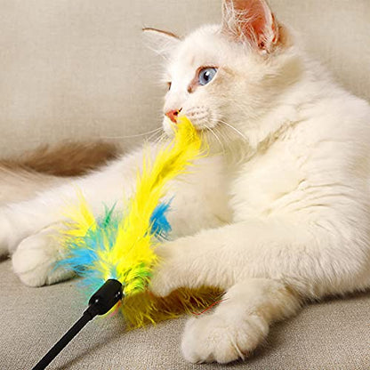 IUHKBH Cat Wands, 6 PCS Colorful Feather Stick Flexible Kitten Wand Interactive Cat Toys, Safe for Your Kitty - color: A