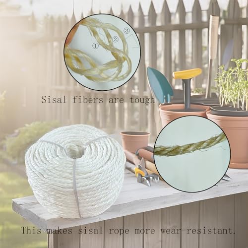 164 Feet Sisal Rope for Cat Tree & Scratching Post Replacement, 1/4 Inch Scratcher Rope to Refresh Cat Furniture, Durable Cat Scratching Rope - color: 1/4 inch (6mm) Natural Color