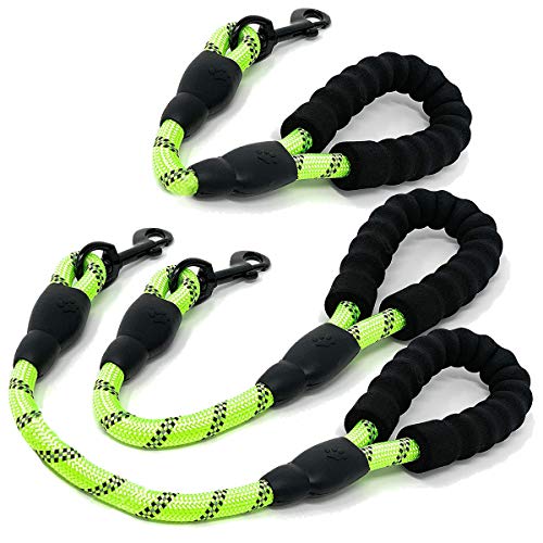 Cymiler Nylon Traffic Leash with Padded Handle, 3 Sizes - Short Leash with Reflective Threads for Small to Large Dogs - color: Rope-Green
