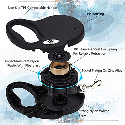 16 ft Retractable Dog Leash for Large Dogs up to 44 lbs,Tangle-Free Nylon Tape,Black M - color: black, size: Medium