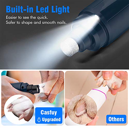 Casfuy Dog Nail Grinder with LED Light - Upgraded 2-Speed Electric Pet Nail Trimmer Powerful Painless Paws Grooming & Smoothing for Small Medium Large Dogs & Cats (Dark Blue) - color: Dark Blue
