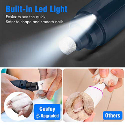 Casfuy Dog Nail Grinder with LED Light - Upgraded 2-Speed Electric Pet Nail Trimmer Powerful Painless Paws Grooming & Smoothing for Small Medium Large Dogs & Cats (Dark Blue) - color: Dark Blue