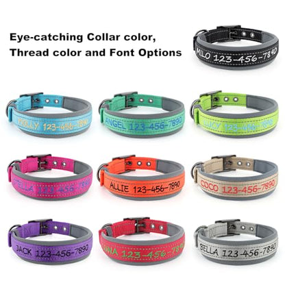Personalized Dog Collar, Embroidered Name & Phone Number, Custom Reflective Nylon Pet Collar, Adjustable with Soft Neoprene Padding and Metal Buckle for Small Medium Large Dogs