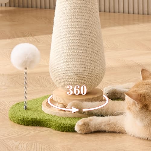 Mushroom Cat Scratching Post Cat Tree, 21.5‘’ H Cute Cat Scratcher Tower with Durable Solid Wood Turntable Toy, Mushroom Scratch Post Cat Sisal Scratcher with Catnip for Indoor Adult Cats-Blue - color: Blue Mushroom