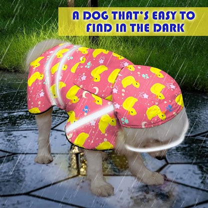 Dog Raincoat, Adjustable Rain Jacket with Hooded Double Layer for Large Medium Small Dogs Puppies, Lightweight Waterproof Rain Coat Poncho with Reflective Stripe Duck Pink,S - color: Duck Pink, size: Small