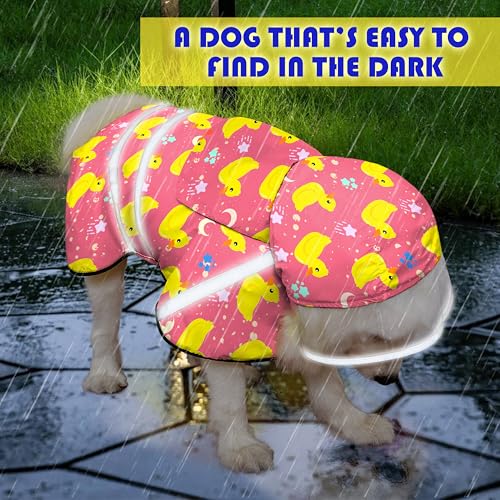 Dog Raincoat, Adjustable Rain Jacket with Hooded Double Layer for Large Medium Small Dogs Puppies, Lightweight Waterproof Rain Coat Poncho with Reflective Stripe Duck Pink,L - color: Duck Pink, size: Large