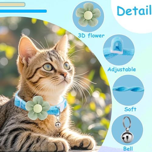 Breakaway Cat Collars with Bells, MUZIEBA Kitten Collar for Girl Boy Adjustable Safety Kitty Collars for Cats Puppy and Small Pets (Blue) - color: Blue