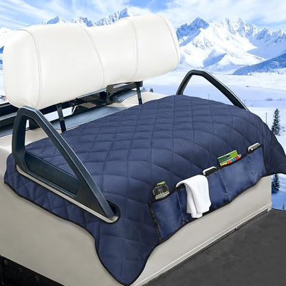Golf Cart Seat Covers with 4 Front Pockets, Thick Seat Towel Blanket with Non-Slip Backing, Fits EZGO, Club Car, Yamaha and More 2 & 4 Passenger Golf Carts, Navy Blue - color: Navy Blue