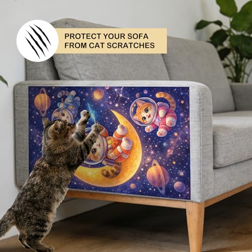 Cat Scratching Mat 15.3x23.6 Inches Polyester Synthetic Fiber, Astronaut Kittens on Moon Print, wall cat Scratcher, Scratch pad, Home Decor, Kids Room, Play Area (2pcs) - color: VE08110-2pcs