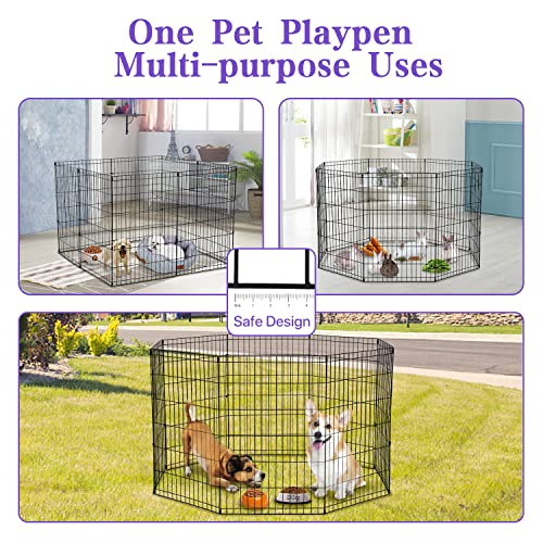 Dog Playpen for Small Medium Large Dogs, 24"/ 30"/ 36"/ 42"/ 48" Indoor Outdoor Metal Wire Pet Exercise Pen, Portable Foldable Yard Puppy Dog Fence for Camping, Black