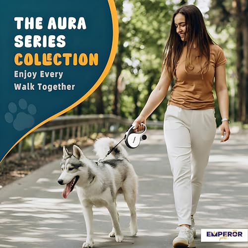 16 ft Retractable Dog Leash White - Heavy Duty Retractable Pet Leash with Anti-Slip Grip for Medium to Large Dogs up to 110 lbs -Aura BW16 - color: White, size: 16 ft