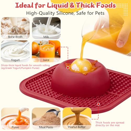 Slow Feeder Dog Bowls & Lick Mat for Liquid and Thick Treat, Anti-Slip Dog Lick Bowl with Interactive Rolling Ball, 5/6 Cup Pup Licking Toy for Large Medium Small Dogs and Cats Red - color: Red