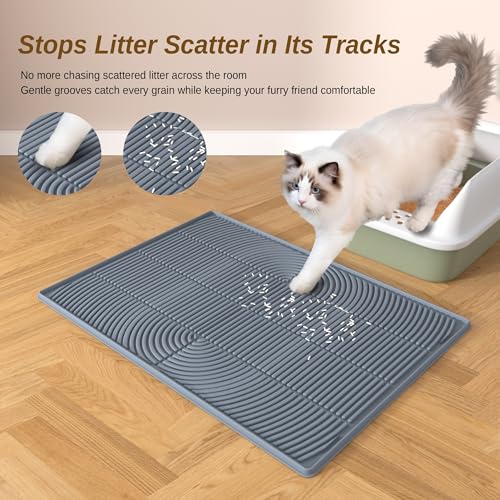 Cat Litter Mat XL Extra Large 40" x 28" Coverage | Waterproof Litter Trapping Mat for Litter Box | Deep Groove & Raised Edges, Easy Clean, Non-Slip Kitty Mat + Bonus Cat Collar