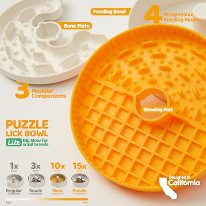 Puzzle Feeder Slow Feeder Dog Bowl, Rich Texture Lick Mat, Enrichment Puppy Feeder for Small Dogs, 4 Modes, 3 Detachable Parts, Adjustable Feeding Speeds