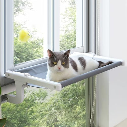 SVD.PET Cat Window Perch, Cat Hammock Window Seat with Sturdy Metal Frame for Large Cats and Kittens, Easy to Adjust for Windows & Bedsides, No Suction Cup No Drilling
