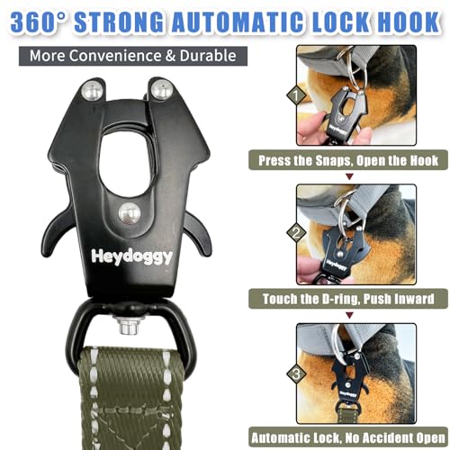 Strong Heavy Duty Dog Leash - 5ft Reflective Nylon Training Leash with Soft Padded Double Handle & Auto Lock Frog Clip - Safety Traffic Control for Large Medium Small Dogs No Pull Walk Army Green,4ft - color: Army Green, size: 4FT x 1" x 2.8MM
