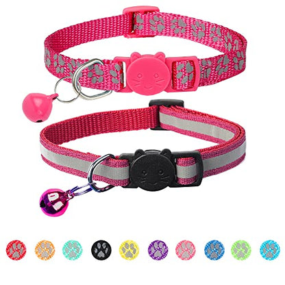 2 Pack Reflective Cat Collar Breakaway with Bell,Personalized Kitten Collars,Adjustable Safety Buckle Collar for Male Cats Girls & Boys (Hot Pink) - color: Hot Pink