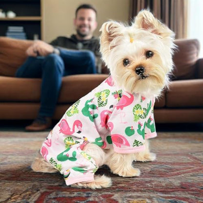 Dog Pajamas for Small Dogs, Soft Thin Pjs Jammies Cat Doggie, Summer Pet Cute Puppy Clothes Outfits Dogs Boy Girl(Flamingo,XS) - color: Flamingo, size: X-Small (Chest 11.8 in)