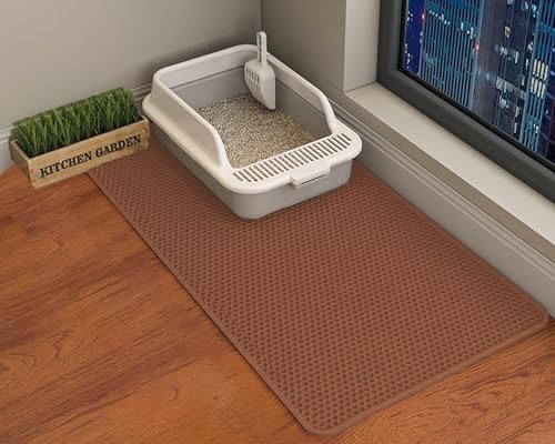 HCY&WLD Cat Litter Mat, Honeycomb Double Layer Cat Litter Trapping Mat, Waterproof Urine Proof Non-Slip, Scatter Control, Less Waste, Easier to Clean (Brown, 45" X 26") - color: Brown
