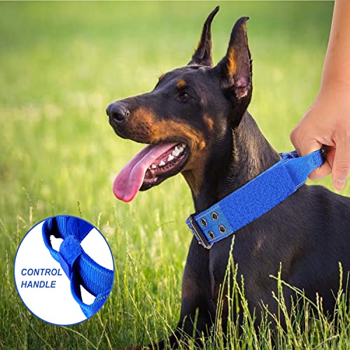 Reflective Dog Collar Heavy Duty Tactical with Control Handle and Metal Buckle for Dog Training(XL,Blue) - color: Blue, size: X-Large (Pack of 1)
