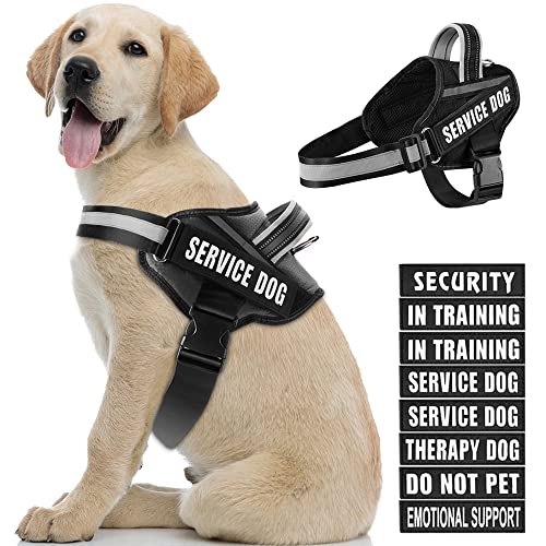 Dog Vest Harness and Patches Set, Animire in Training Service Dog Harness with 10 Dog Patches, Reflective Dog Vest with Handle for Small, Medium, Large, and Extra-Large Dogs - color: Black, size: LARGE (Chest:26.5-36 Inch)