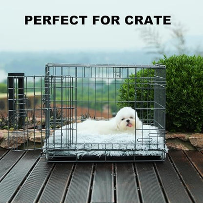 Bedfolks Plush Dog Crate Pad, Washable Faux Fur Bed for Small Dogs & Cats - 17"x12", Light Grey - color: Solid Light Grey, size: XX-Small(17x12'')