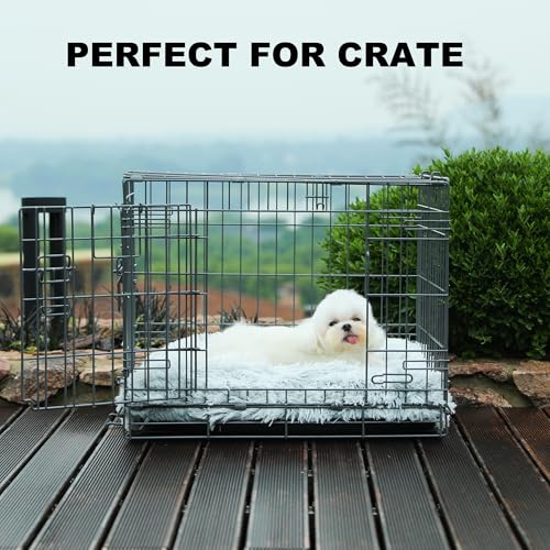 Bedfolks Waterproof Crate Bed, Plush Dog & Cat Bed with Removable Washable Cover, Faux Fur Kennel Pad, 21"x13", Grey - color: Grey, size: X-Small(21x13'')