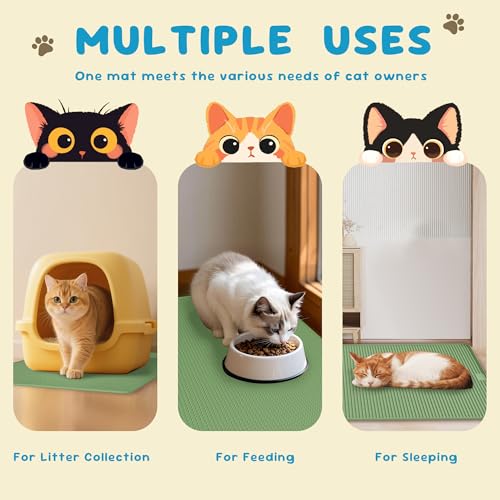 Cat Litter Mat, (33" X 21") Silicone Litter Trapping Mat - Waterproof/Urine Proof, Litter Box Mat - Keep the Floor Clean Green - color: Green, size: L