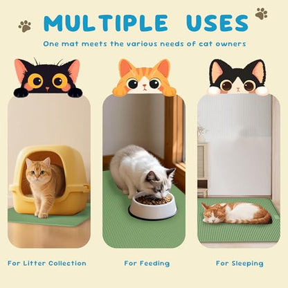 Cat Litter Mat, (33" X 21") Silicone Litter Trapping Mat - Waterproof/Urine Proof, Litter Box Mat - Keep the Floor Clean Green - color: Green, size: L