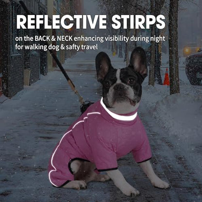 Four Legged Dog Winter Coat for Small Dogs, Warm Puppy Onesie Clothes Christmas, Reflective Turtleneck Dog Jacket with Buckles & D-Rings, Puffer Cold Weather Coat Zipper - color: Pink, size: Small