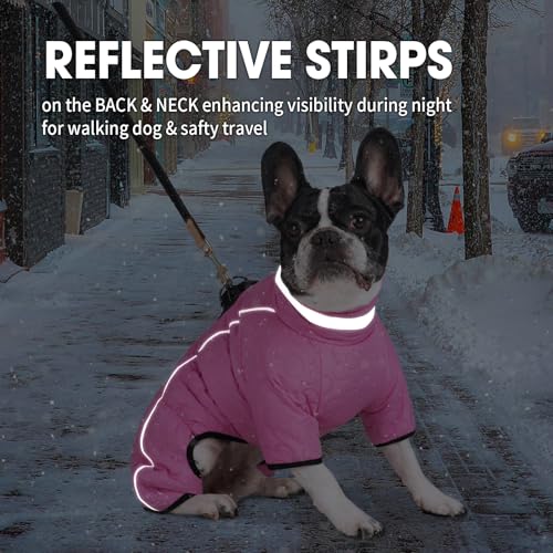 Four Legged Dog Winter Coat for Small Dogs, Warm Puppy Onesie Clothes Christmas, Reflective Turtleneck Dog Jacket with Buckles & D-Rings, Puffer Cold Weather Coat Zipper - color: Pink, size: XX-Large