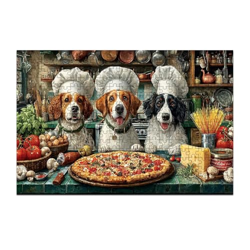 500 Pieces Jigsaw Puzzles for Adults, Dog Chefs Pizza Kitchen Art Puzzle, Stress Relief Concentration Training Brain Teaser Puzzle 20.4x15 Inch - color: Wooden Puzzle5, size: 500 Piece pcs