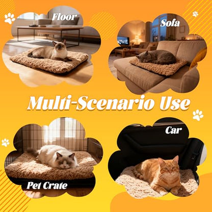 PatiencET Self Warming Cat Bed for Indoor Cats 14'' x 20'' - Cozy Fleece Heating Pad, Non-Electric Thermal Mat for Small Pets, Washable Soft Cushion for Winter Comfort and Warmth Khaki