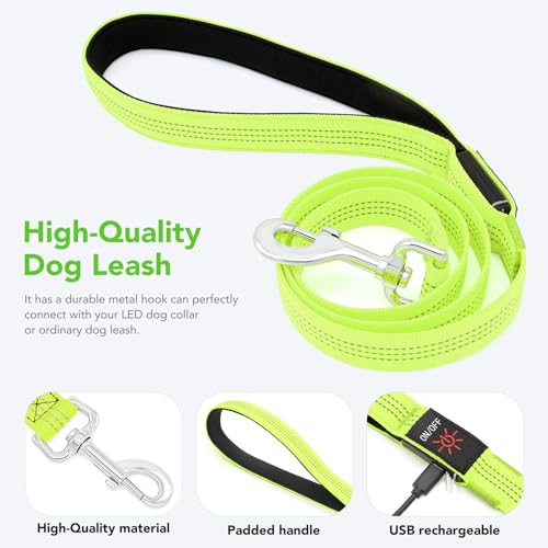 Colaseeme Light Up Dog Leash, LED Pet Leashes USB Rechargeable, Glow Safety Dogs Lights at Night (4FT,Green-New) - color: Green (New), size: 4FT
