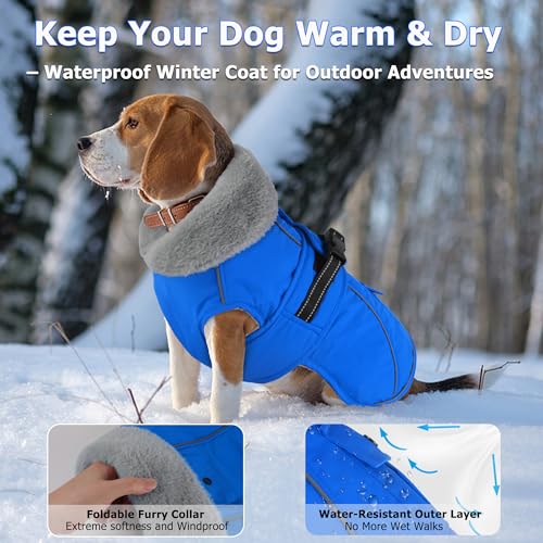 Dog Coat with Pocket, Waterproof Dog Jacket with Adjustable Buckle, Reflective Puppy Winter Coat Warm Turtleneck Fleece SnowJacket for Small Medium Large Dogs - Blue S - color: Blue, size: Small(Chest:13.7"-18.8", Back:10.6")
