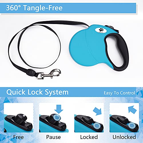 16 ft Retractable Dog Leash for Large Dogs up to 110 lbs,Tangle-Free Nylon Tape,Blue L - color: blue, size: Large