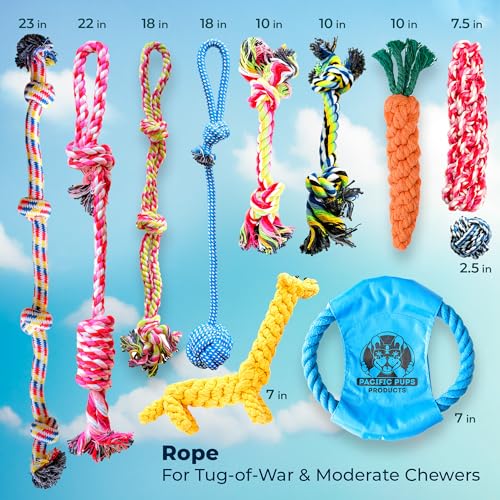 Pacific Pups Products Dog Rope Toys for Medium Dogs 11 Pack - 11 Dog Toy Pack & Puppy Teething Rope Tug of War Dog Toys, Chew Toys to Keep Them Busy, Puppy Chew Ropes - size: 11 Pack