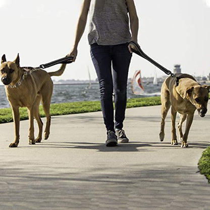 Cymiler Nylon Short Traffic Leash with Padded Handle, 3 Sizes - Small to Large, Reflective Threads - Black - color: Wide-Black