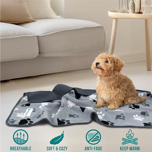PetAmi Waterproof Pet Blanket Dog Bed Couch Cover for Furniture, Reversible Washable Soft Fleece - color: Paw Print Gray, size: Large (40x60)