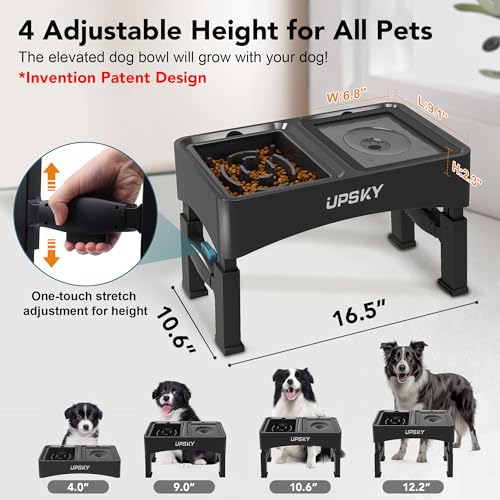 UPSKY 2-in-1 Elevated Dog Bowls Slow Feeder, 4 Height Adjustable Raised Bowls Stand, No Spill Dog Water Bowls, Anti-Slip Food and Water Bowl for Small Medium Dogs(Not Include Stainless Steel Bowl) - color: no